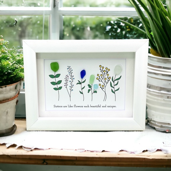 Sea Glass Art Sister Best Friend Present| Friendship Seaglass Wildflower Gift - Picture 2 of 8